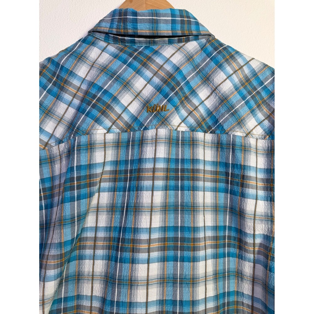 KUHL Mens Large Blue Plaid Short Sleeve Button Up Shirt Mountains Outdoor Active - Picture 2 of 11